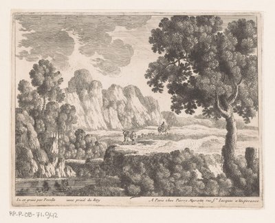 Llano en un paisaje montañoso con figuras de Nicolas Perelle