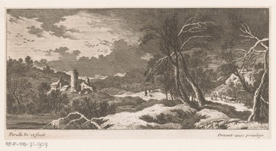 Paisaje de invierno con casas y torre. de Nicolas Perelle