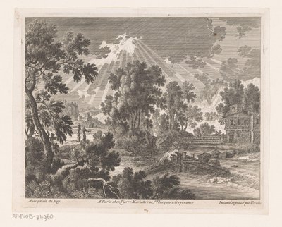 Paisaje soleado con una casa en el río. de Nicolas Perelle
