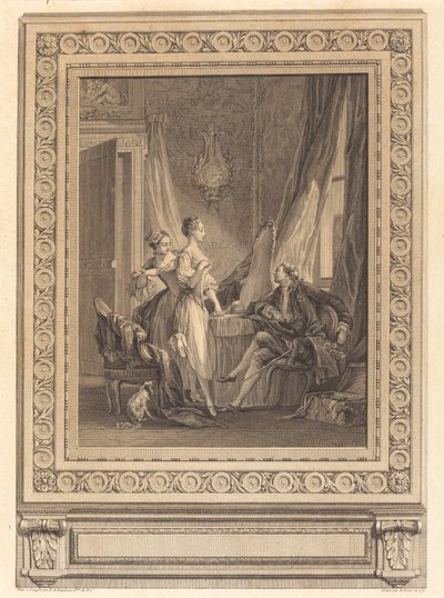El tocador de Nicolas Ponce after Pierre Antoine Baudouin with border by Charles Nicolas Cochin II
