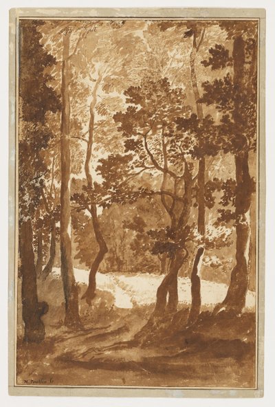 Ein Pfad, der in eine Waldlichtung führt de Nicolas Poussin