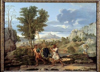 Otoño o el racimo de uvas traído de la tierra prometida El regreso de Josué y Caleb con un enorme racimo de uvas de la tierra de Canaán de Nicolas Poussin
