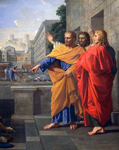 Muerte de Safira, esposa de Ananías, que cayó ardiendo a los pies de San Pedro (detalle) de Nicolas Poussin