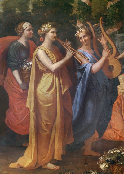 Himeneo disfrazado de mujer durante una ofrenda a Príapo, detalle de los músicos, c.1634-38 de Nicolas Poussin