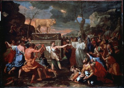 La Adoración del Becerro de Oro. El pueblo hebreo bailando alrededor del ídolo del becerro de oro. Pintura de Nicolás Poussin (1594-1665) de Nicolas Poussin