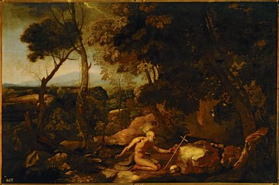 Paisaje con San Jerónimo ... (pintura sobre lienzo) de Nicolas Poussin