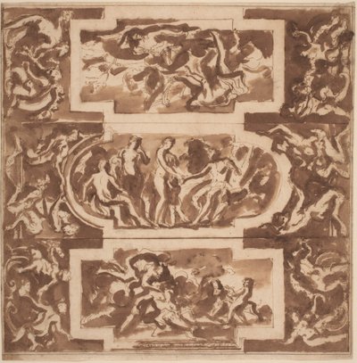 Modello para un techo: Diana y el muerto Endimión, el juicio de París y la muerte de Adonis de Nicolas Poussin