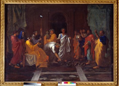 Moisés convirtiendo la vara de Aarón en serpiente de Nicolas Poussin