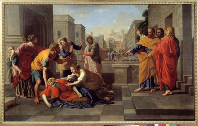 La muerte de Safira de Nicolas Poussin