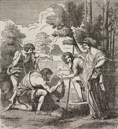 Pastores de Arcadia, después de la pintura de Nicolas Poussin, ilustración de Teatro universale, Raccolta enciclopedica e scenografica, No 512, 4 de mayo de Nicolas Poussin