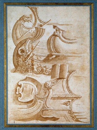 Proa de barco y escudos (según Giulio Romano) de Nicolas Poussin