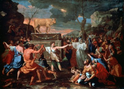 La adoración del becerro de oro, c. 1635 de Nicolas Poussin