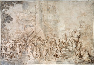 El triunfo de David trayendo de vuelta la cabeza de Goliat, Dibujo de Nicolas Poussin de Nicolas Poussin