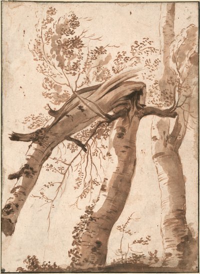 Dos abedules plateados, el delantero caído, c. 1629 de Nicolas Poussin