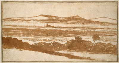 Vista a través de un valle hacia colinas distantes de Nicolas Poussin