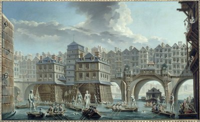 Justa de marineros, entre el Puente de Notre-Dame y el Puente del Cambio de Nicolas Raguenet