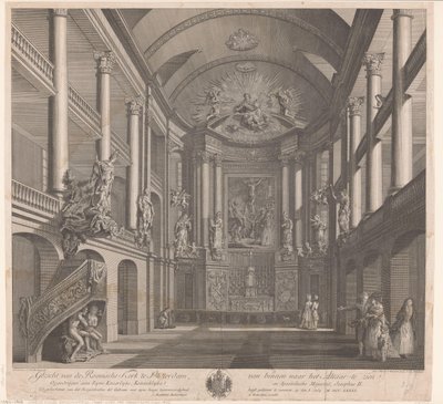 Interior de la Iglesia de Santa Rosalía en Rotterdam Vista de la Iglesia Romana de Rotterdam, vista desde el interior hasta el altar (título sobre el objeto) de Nicolas Ransonnette