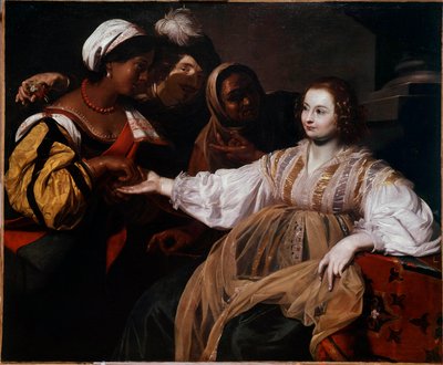 La adivina Una mujer consulta a una quiromántica de Nicolas Regnier
