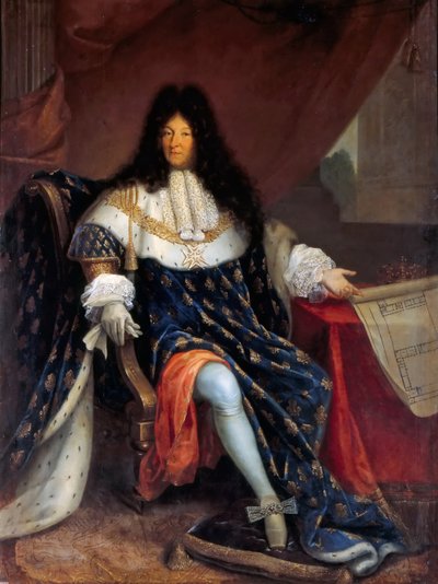 Retrato de Luis XIV sosteniendo el plano de la Maison Royale de Saint-Louis en Saint-Cyr de Nicolas Rene Jollain