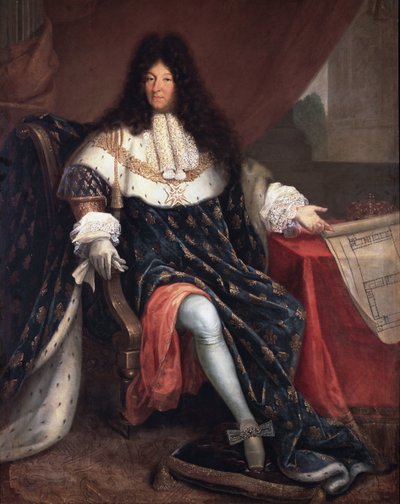 Retrato de Luis XIV sosteniendo el plano de la casa real de Saint Cyr de Nicolas Rene Jollain