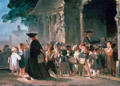 Niños en la puerta de una iglesia, c. 1817-1845 de Nicolas Toussaint Charlet