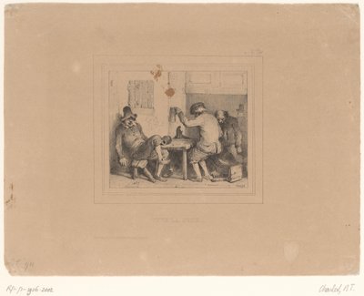 Tres campesinos borrachos en un pub Vive la joie (título sobre objeto) Sketches 1837 (título de la serie) Croquis de Charlet 1837 (título de la serie) de Nicolas Toussaint Charlet