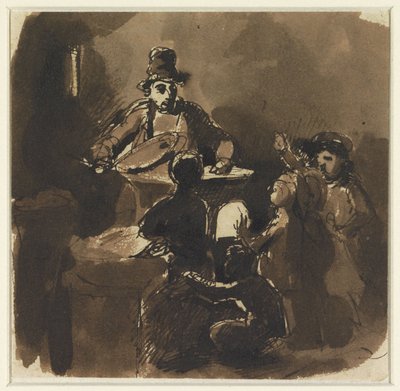 Niños alrededor del fuego de un vendedor de castañas (?) de Nicolas Toussaint Charlet