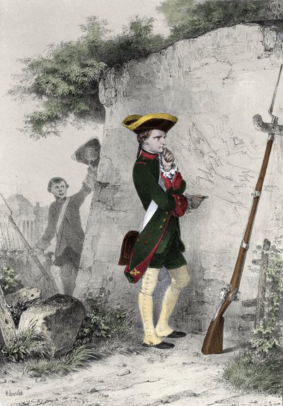 Napoleón I Bonaparte (1769 - 1821) en la escuela militar de Brienne en 1783. Grabado por Charlet del siglo XIX de Nicolas Toussaint Charlet