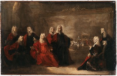 Boceto para los concejales que celebran la llegada de la Infanta de Nicolas de (workshop) Largilliere