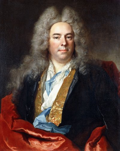 Retrato de Jacques Vincent Bassablons, consejero del rey, medio cuerpo, con un abrigo azul con un chaleco bordado en oro y una capa roja de Nicolas de Largillière