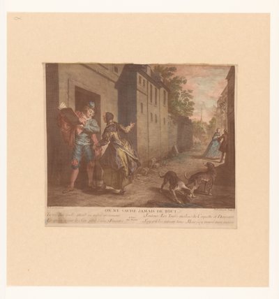 Vista de la calle con un hombre con un libro
Ou ne savise jamais de tout (título sobre objeto)
Fabels van Jean de La Fontaine (título de la serie)
Suite d