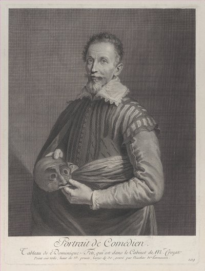 Retrato de un Comediante: retrato de Francesco Andreini sosteniendo una máscara, 1729-40 de Nicolas de Larmessin
