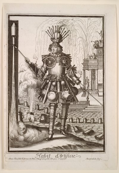 Trajes fantásticos: Traje del fabricante de fuegos artificiales, c. 1690 de Nicolas de Larmessin II