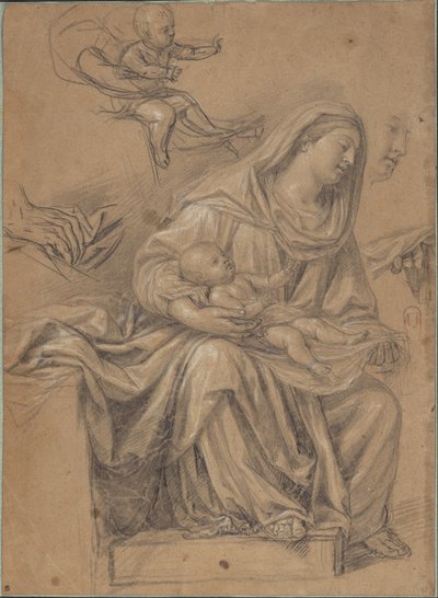 Virgen sedente con el Niño de rodillas y estudios relacionados de Nicolas de Plattemontagne