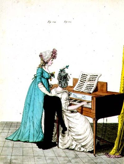 Fig. 104 y 105, placa de moda de la Galería de Moda de N. Heideloff, julio de 1798 de Nicolaus von Heideloff