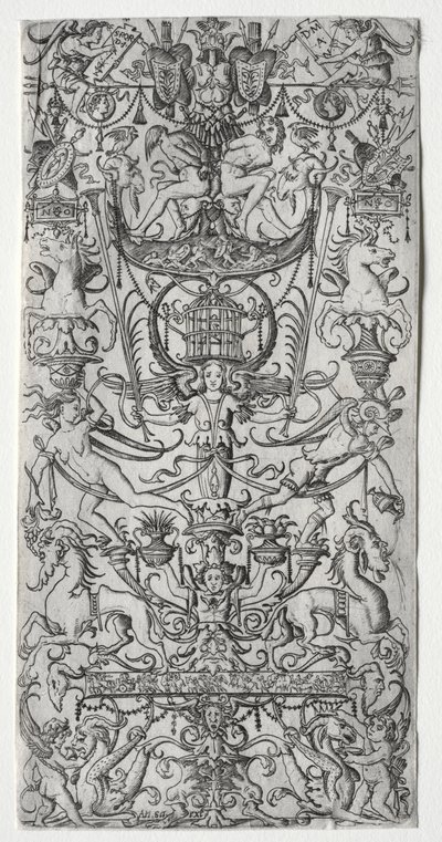 Panel de ornamento con una jaula de pájaros de Nicoletto da Modena