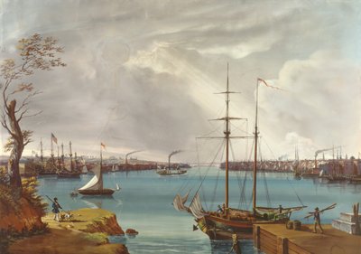 Vista de Nueva York, Brooklyn y el Astillero Naval desde las Alturas cerca de Williamsburg, c.1835-45 de Nicolino Calyo