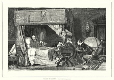 El astrónomo italiano Galileo Galilei en Arcetri, Italia, donde murió en 1642 de Nicolo (after) Barabino