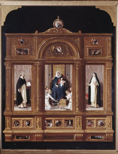 Virgen del rosario Representación en mise en abyme de un tríptico de Nicolo Barabino