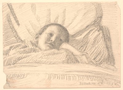 Niña (¿niña pequeña?) acostada en la cama de Niels Jakob Jakobsen Bjerre