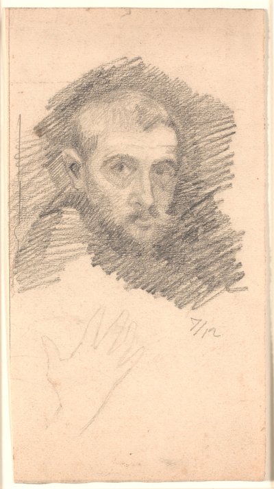 Retrato de hombre y boceto de una mano de Niels Jakob Jakobsen Bjerre