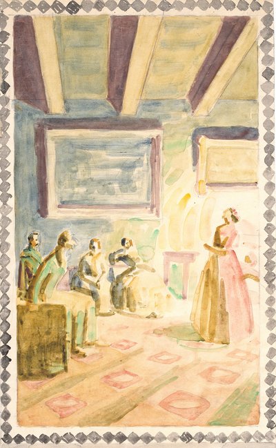 Cinco bocetos para decoraciones de frescos en el Salón Conmemorativo de H.C. Andersen en Odense de Niels Larsen Stevns