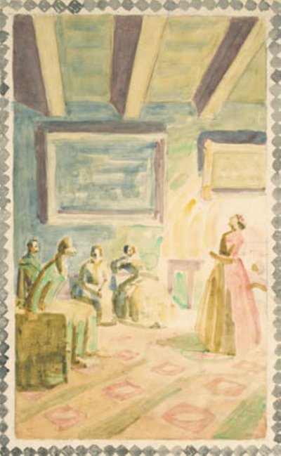 Jenny Lind canta en Weimar para la familia del Gran Duque y H.C. Andersen. Boceto para decoraciones de frescos en el Salón Conmemorativo de H.C. Andersen en Odense de Niels Larsen Stevns