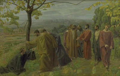 El ciego al borde del camino implora a Jesús que le muestre misericordia de Niels Larsen Stevns