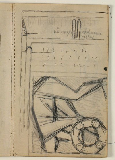 Boceto para la tumba de Poul S. Christiansen, nota de Niels Larsen Stevns