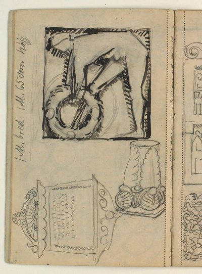 Boceto para la tumba de Poul S. Christiansen, estudios de tumbas, indicaciones de medidas de Niels Larsen Stevns