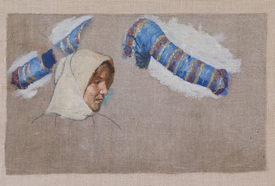 Estudios de vestimenta y estudio de una cabeza de mujer. Megara de Niels Skovgaard