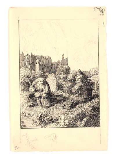 Ilustración para "El guardián de la playa y el espectro de la iglesia" de Niels Skovgaard