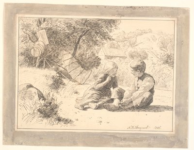 Dos niños en la orilla de un lago en Öströö, Halland de Niels Skovgaard