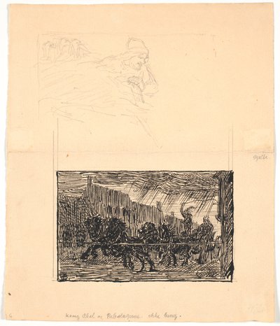 Boceto de ilustración para Sønterjyske Folkesagn, v. F.Ohrt. F.o. Donde menos lo esperas y f.n. Rey Abel y los cordeleros de Niels Skovgaard